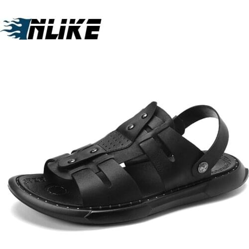 Man Beach Sandals 2019 Summer Genuine Leather Sandal Mens Outdoor Roman Leather Sandal