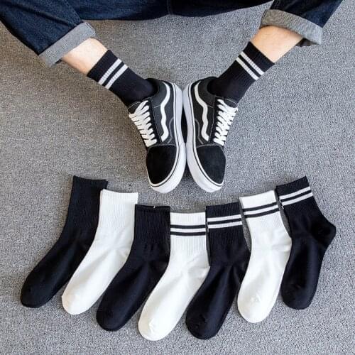 Socks Women Men Unisex White Black Crew Socks Female Male Solid Color Socks Short Cotton Sock Striped Soks Spring Summer Sox