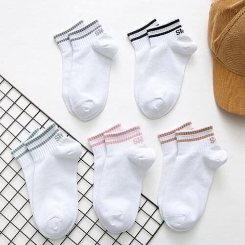 Womens Socks 5 Pairs Spring Autumn Comfortable Stripe Student White ladies Cute lettering Socks Meias Sokken Socken Soks