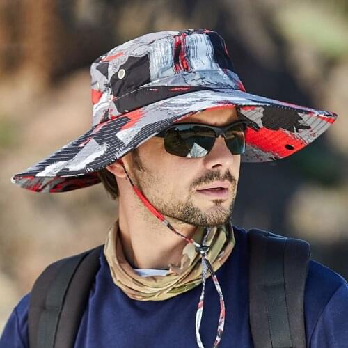 New Arrival Men Camouflage Bucket Hats Summer UV Protection Fishing Hat Male Outdoor Hiking Hat Wide Brim Traveling Sun Caps