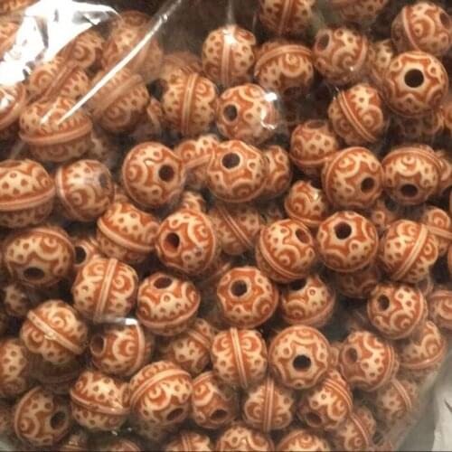 Wholesale 13mm 50pcs Beige Color With brown Line Acrylic Round Spacer Ball Beads For Jewelry DIY YKL0221