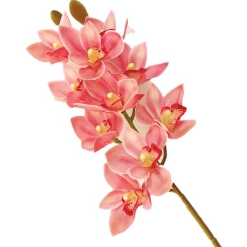 One PU Orchids 3D Printing Cymbidium Plant Artificial Real Touch Pink Color Orchid for Wedding Centerpieces Decorative Flowers