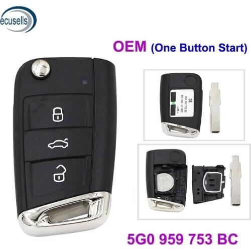 Original Smart Remote Key OEM Fob 3 Button For VW Tiguan L 434MHZ ID48 Chip 5G0 959 753 BC(One Button Start)