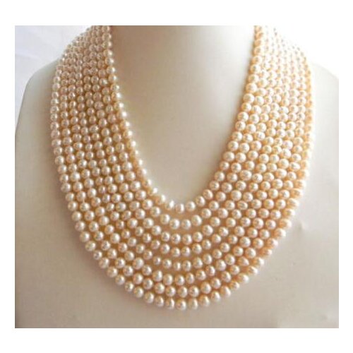 8Strands 18'' 6mm White Round Freshwater Pearl Necklace