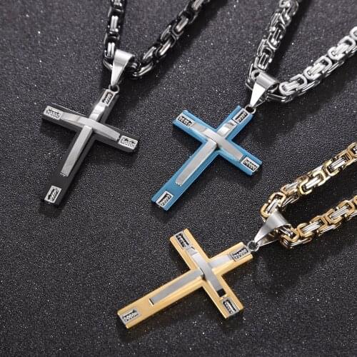 Cross Pendant Necklace New Fashion Jewelry Male Gift Trendy Stainless Steel 21.65" 6mm Thick Link Byzantine Chain Choker