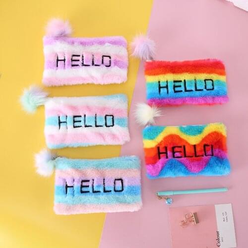 Iridescent Laser PU Pencil Case Rainbow Plush Pencilcase School Supplies School Pen Bag Stationery Gift School Cute Pencil Box