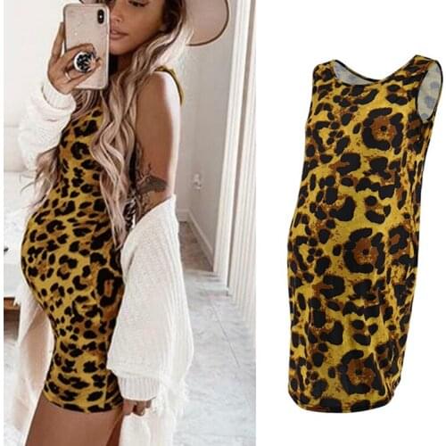 Maternity Dresses Women Sleeveless Leopard Print dress Casual Women Maternity Sundress above knee sexy Pregnancy clothes