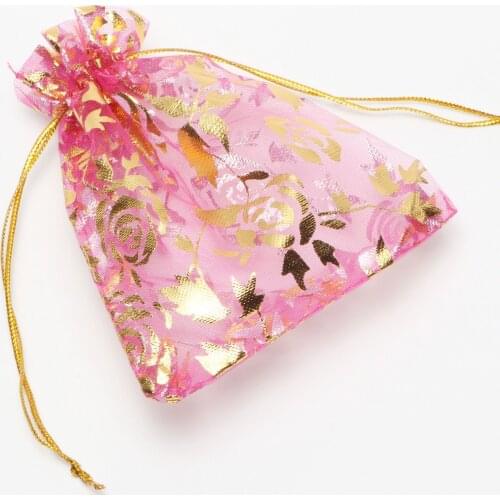 Wholesale--(20pcs/lot) Rose Flowers Print Gift Bags for Pendant / Rings / Earrings / Bracelets 6 Color 9x7 cm 9x12 cm 5 Sizes