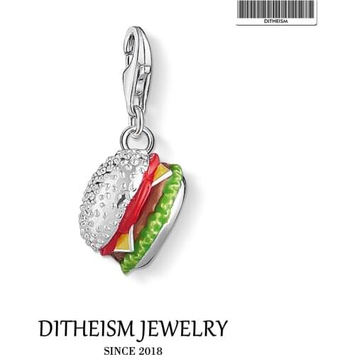 Cheeseburger Charms Pendant, 2020 Fashion Jewelry 925 Sterling Silver Gift For Women Men Fast Food Fans Fit Bracelet Necklace