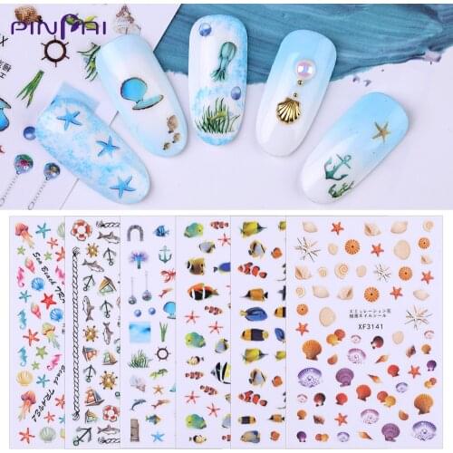 Ocean Series Fish Shell Design Adhesive Nail Art Sticker Water Decal Sliders Wraps Tool Manicure Nail Art Decoration Nail Decals