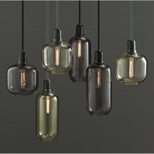 Gray Glass Pendant Light Marble Dining Room Restaurant Light Hanging Lamp Kitchen Home Decor Indoor Bedroom LED Lighting Fixture