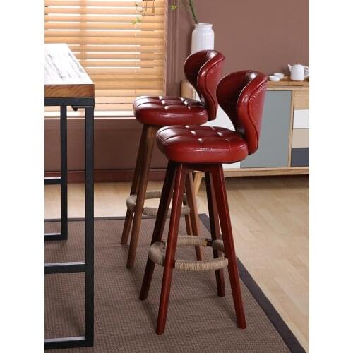 Nordic Rotating Bar Chair Stool Retro Bar Real Wood Chair Backrest Contracted The Bar Stool