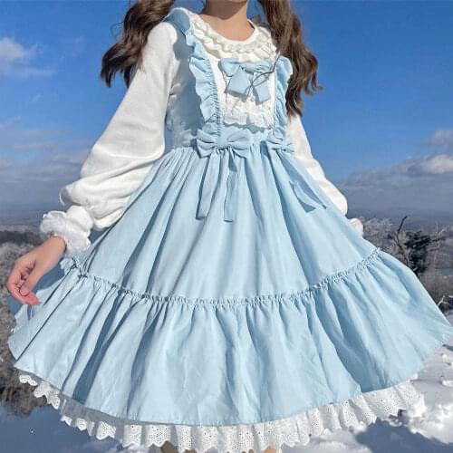 |* Snow in the Sky|/Sakura in the Sky* LOLITA Pure Color Sweet Kawaii Jsk Sleeveless Dress Suit For Tea Party Daily Wear