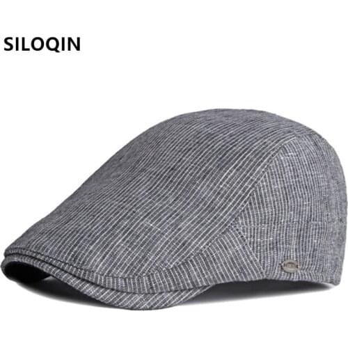 SILOQIN Snapback Cap Mens Cotton Linen Berets 2021 New Autumn British Retro Striped Casual Sports Caps Male Bone Dad Hat Boinas