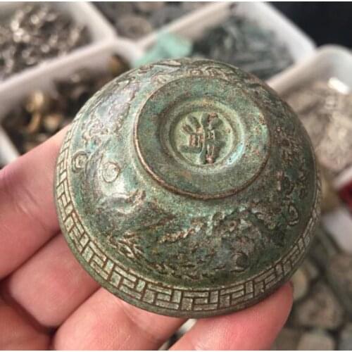 Old antique exquisite handmade decorative bronze statue Chinese "Dragon Phoenix bowl sculpture ornament free shipping