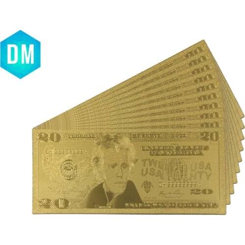 US Old Paper Money USD 20 Home Decorative Gold Banknote American Fake Bills 24k Gold Money Crafts for Home Cllection