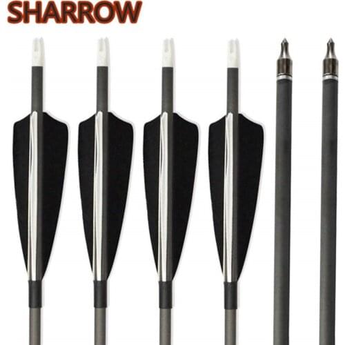 12pcs Archery Carbon Arrows 34" Target Hunting Arrows Bolts Spine 500 Fletching 4" Turkey Feathers Hunting Shooting Accessories
