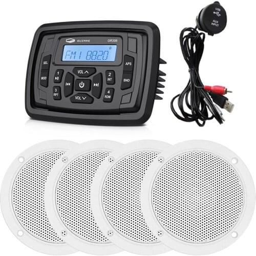 Waterproof Marine Boat Radio Audio Stereo Bluetooth MP3 Player+4inch Marine Speaker+USB Audio Cable For RV UTV Yacht Motorcycle