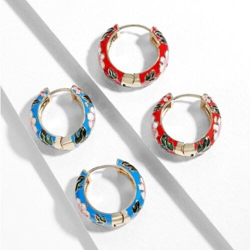 New Fashion Enamel Flower Hoop Earrings For Women Vintage Boho Circle Small Statement Earrings 2021 Womens Jewelry Gifts