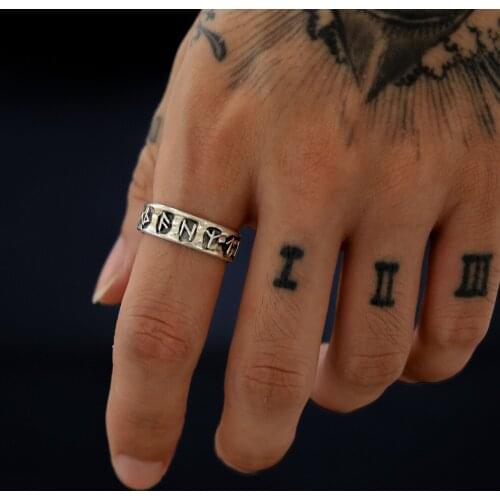 Punk Fashion Style Antique Retro Male Jewelry Odin Viking vegvisir Ring Female Black Amulet Vintage Norse Rune Rings For Women