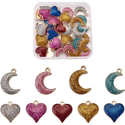 1 set Heart Alloy Enamel Pendants Charms Glitter Powder Heart Moon Mixed Color for Jewelry Making DIY Bracelet Handmade Craft