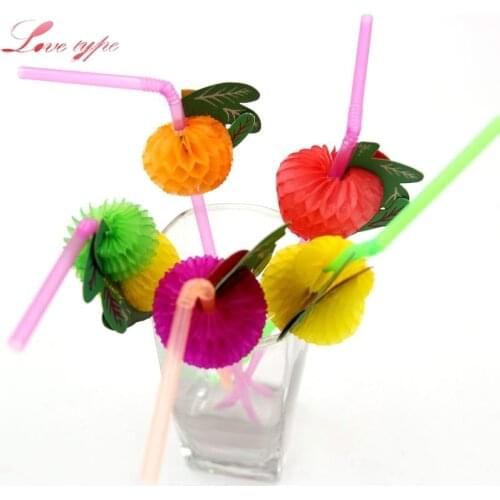 1Pack 3D Mixed Colours Fruit Flexible Plastic Bendy Party Disposable Drinking Straws For Kids Birthday / Wedding Decoration