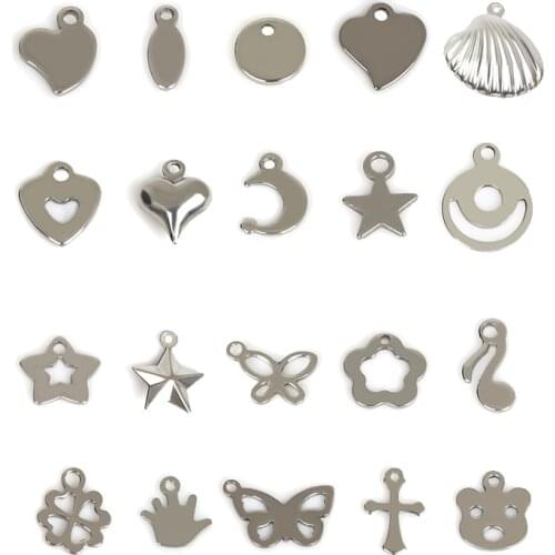 10-50Pcs Small 6-39mm 316 Stainless Steel Heart Shell Stars Butterfly Charms Pendant for DIY Necklace Jewelry Making Findings