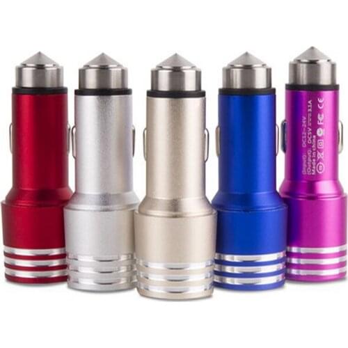 100pcs 5V 2A+1A Metal Safety Hammer Bullet 2 Dual USB Port Car Charger For Samsung Galaxy S6 S7 iPhone 7 6 6S 5S Se