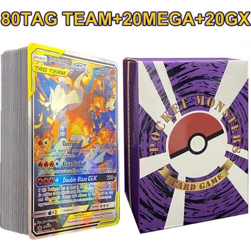 120 PCS English Pokemon Cards 80 TAG TEAM 20 MEGA EX 20 GX Display Pokémon Shining Cards Playing Game Collection Kids Toys