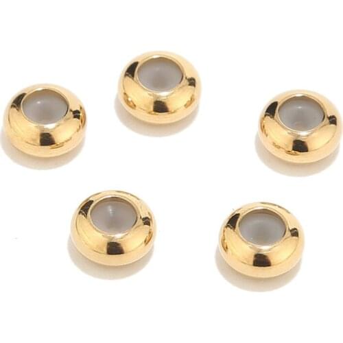 20pcs 8mm Width Gold Tone Stainless Steel Round Beads Crimp End Bead For DIY Jewelry Findings And Components Accessories Making