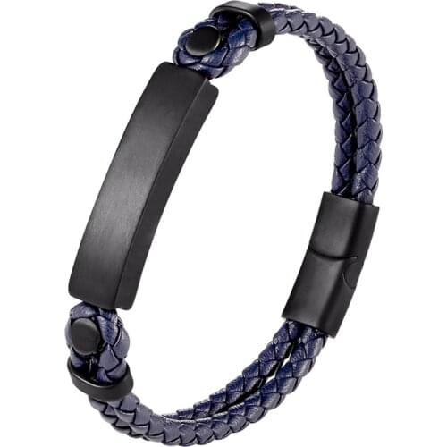 2020 New Brand Bracelets Ladies Jewelry Double layer Braided Leather Bracelet Stainless Steel Bracelet Male Jewellery Gift