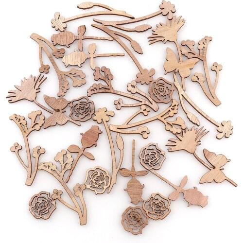 30Pcs Mix Flower Bouquet Shape Wood Chip For Handmade DIY Craft Wood Chips For DIY Wood Chips Wedding Handmade