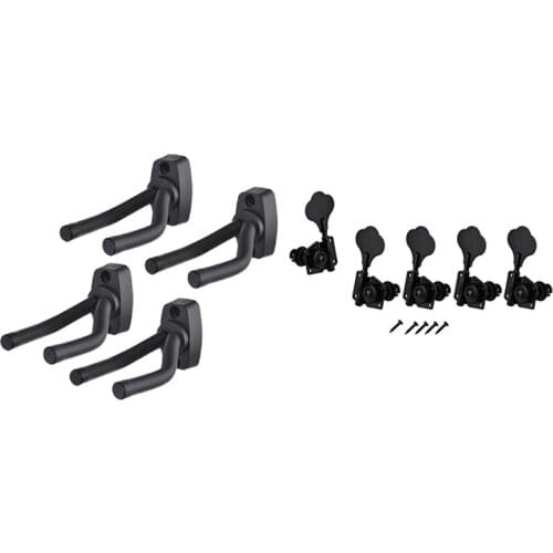 4 Pcs Guitar Hanger Black Wall Mount Display Hook Holder & 5Pcs Open Bass Guitar Tuning Keys Pegs Machine Heads Tuners