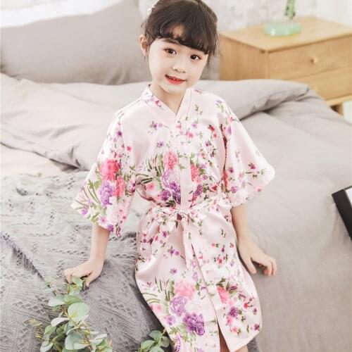 Floral Stain Bath Robe Kids Toddler Baby Kid Girls Floral Silk Kimono Robes Bathrobe Long Sleepwear Girls Clothes Халат Махровый