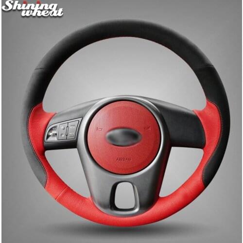 Shining wheat Black Suede Red Leather Steering Wheel Cover for Kia Forte Kia Soul Kia Rio 2009-2011