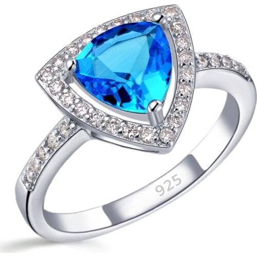 Factory Price Triangle Blue Austrian Crystal Wedding Engagement Rings For Women Fashion 925 Sterling Silver Promise Ring