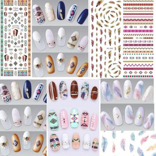 Flowers Feathers Butterflies Letters Pattern DIY Nail Art Sticker Manicure Tools