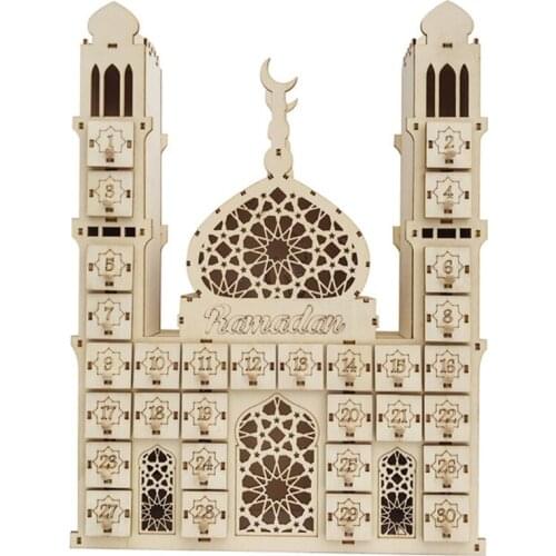 Eid Mubarak Countdown Calendar DIY Ramadan Ornaments Wooden Drawer Home Party Decoration Crafts
