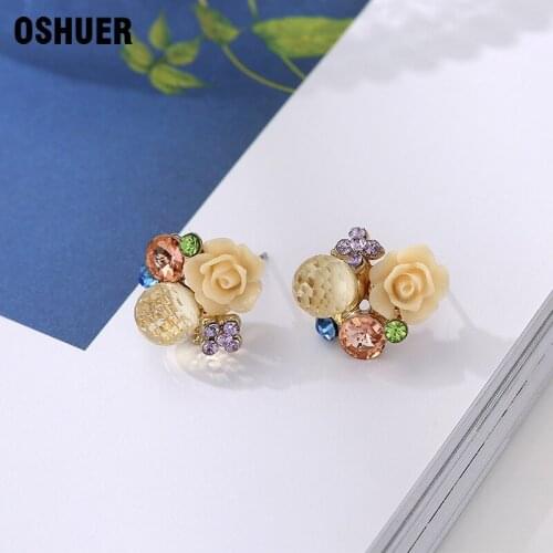 New Fashion Stud Earrings Hot Sale Classic Gold-color Rose Flower Earring For Women Girls Brincos Jewelry