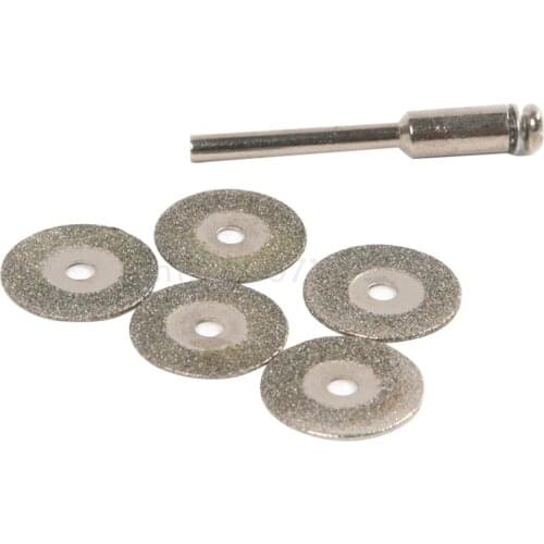 Hot 5 PCS 22mm Emery Diamond cutting blades Drill Bit+1 Mandrel for Dremel Set