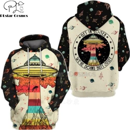 Men women Harajuku Alien saucer man extraterrestrial UFO print 3d hoodie Unisex Sweatshirt Pullover zip streetwear tracksuit