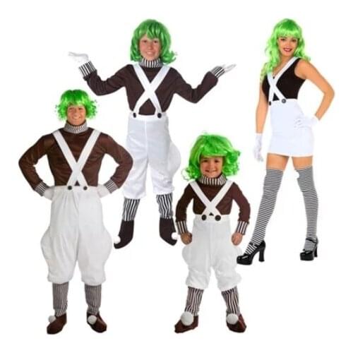 Charlie and chocolate factory workers cosplay costume halloween party Adult Children top quality costumes