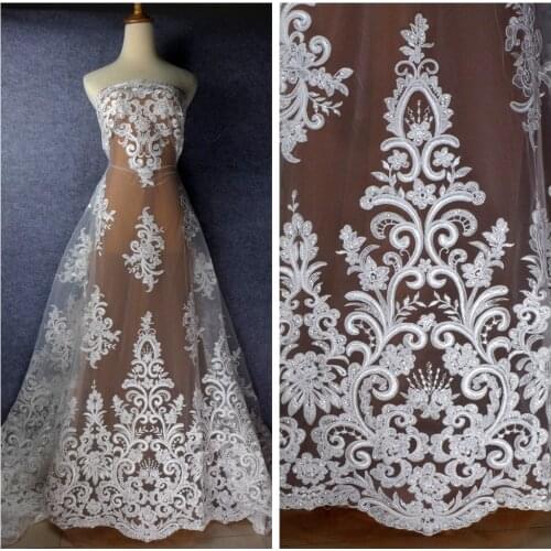 La Belleza Off/pure white rayon sequins Cord super heavy embroidery fabric wedding dress lace fabric 51'' width 1 yard