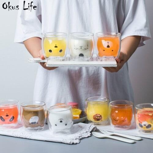 250-300ML Home Cute Milk Cup Coffee Glass High Borosilicate Glass Cold Drink Cup Hot Drink Cup Bear Panda glass Juice Tea glass