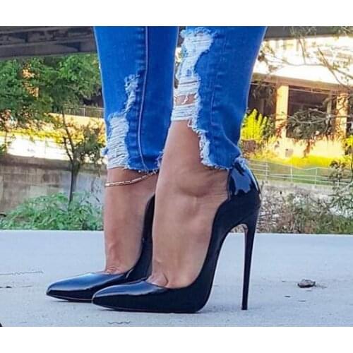 Moraima Snc Pointed Toe High Heel Shoes Black Patent leather 12cm Thin heels Woman pumps Super High Party Dress Shoe Rose pInk