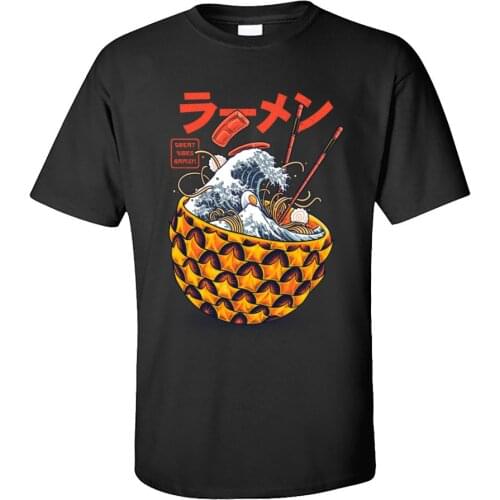 2020 Crewneck Tshirt Great Vibes Ramen 100% Cotton Men Short Sleeve Tops Tees Geek Great Wave T-Shirts Comics T Shirts