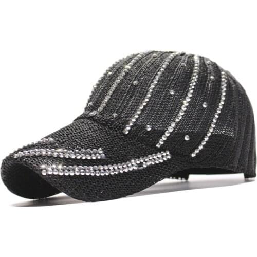 New Fashion Rhinestones Adjustable Baseball Cap Hollow Design Breathable Net Caps Women Outdoor Summer Sports Sun Hats