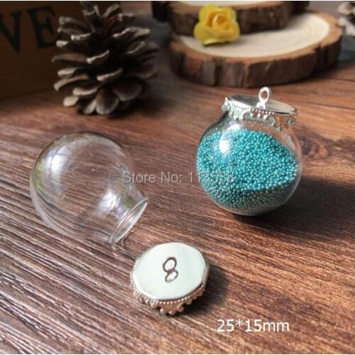 NEW 20sets/lot 25*15mm clear empty glass globes with silver plated findings set glass bubble DIY glass orbs vial pendant
