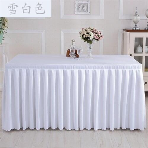 Polyester one piece 4 ft. 6 ft. table skirt white table skirting with table cloth table cover for Wedding party banquet birthday