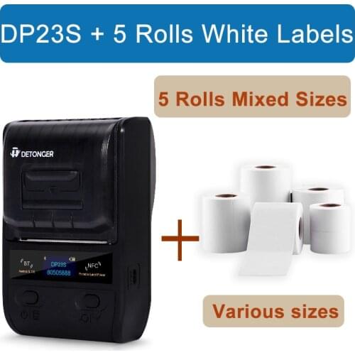 DETONGER DP23S 2 inch Thermal Printer Bluetooth Barcode Label Maker Plus 5 Rolls Blank White Label